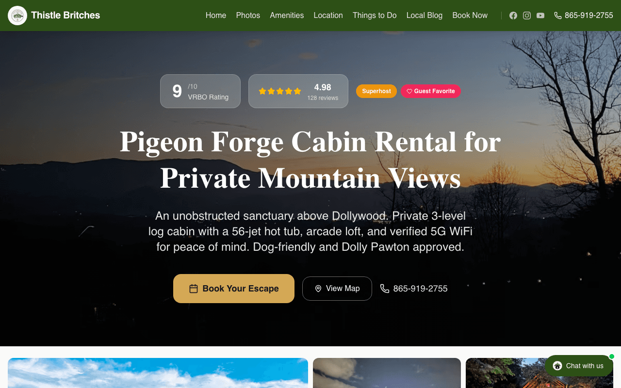 Thistle Britches Cabin, live site