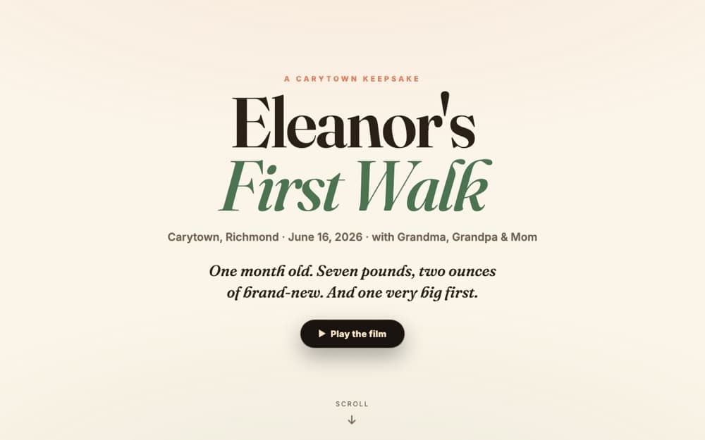 An interactive GPS keepsake page for a granddaughter's first walk